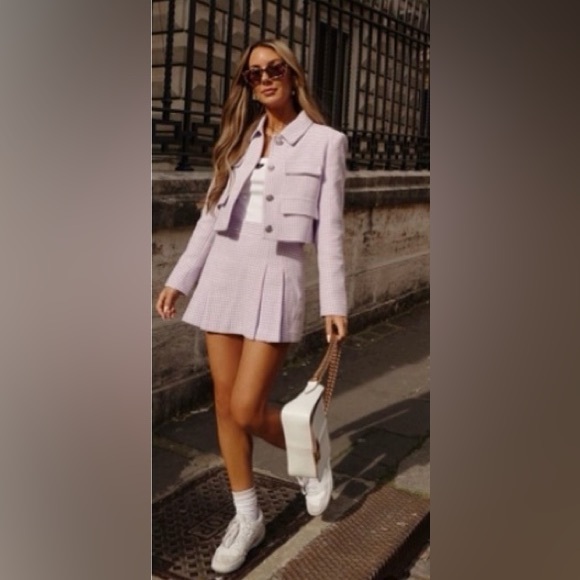 Purple white Zara textured blazer and skort set - Picture 1 of 16